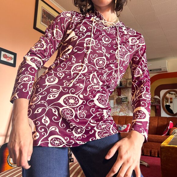 1970s vintage swirl print hooded tunic with bellsleeves from June Gale - made in - Picture 4 of 16